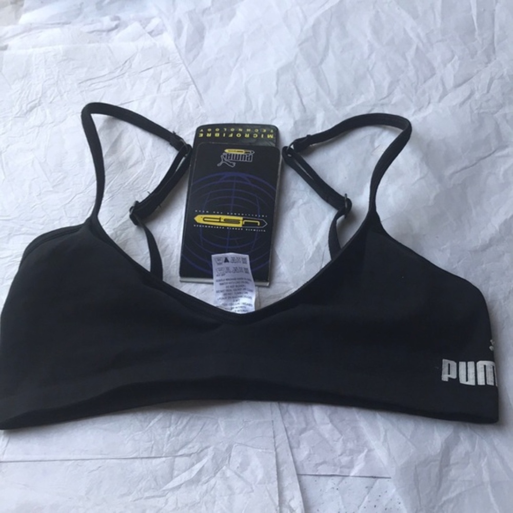 NWT Puma Bralette Softcup Black/White Logo XS